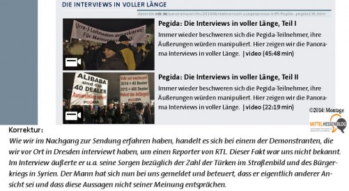 In der jüngsten Panoramasendung wollte der NDR Pegida-Demonstranten ungefiltert zu Wort kommen und fiel auf Kollegen des Privatsenders RTL herein. Quelle: ARD/NDR. Montage: Mittelhessenblog